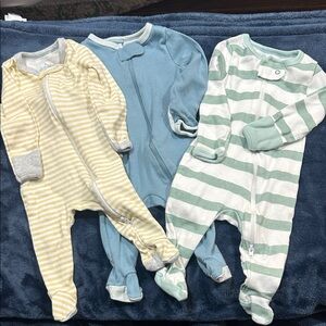 Cloud Island  boys One Piece Footies - Yellow, Blue, Green Stripes